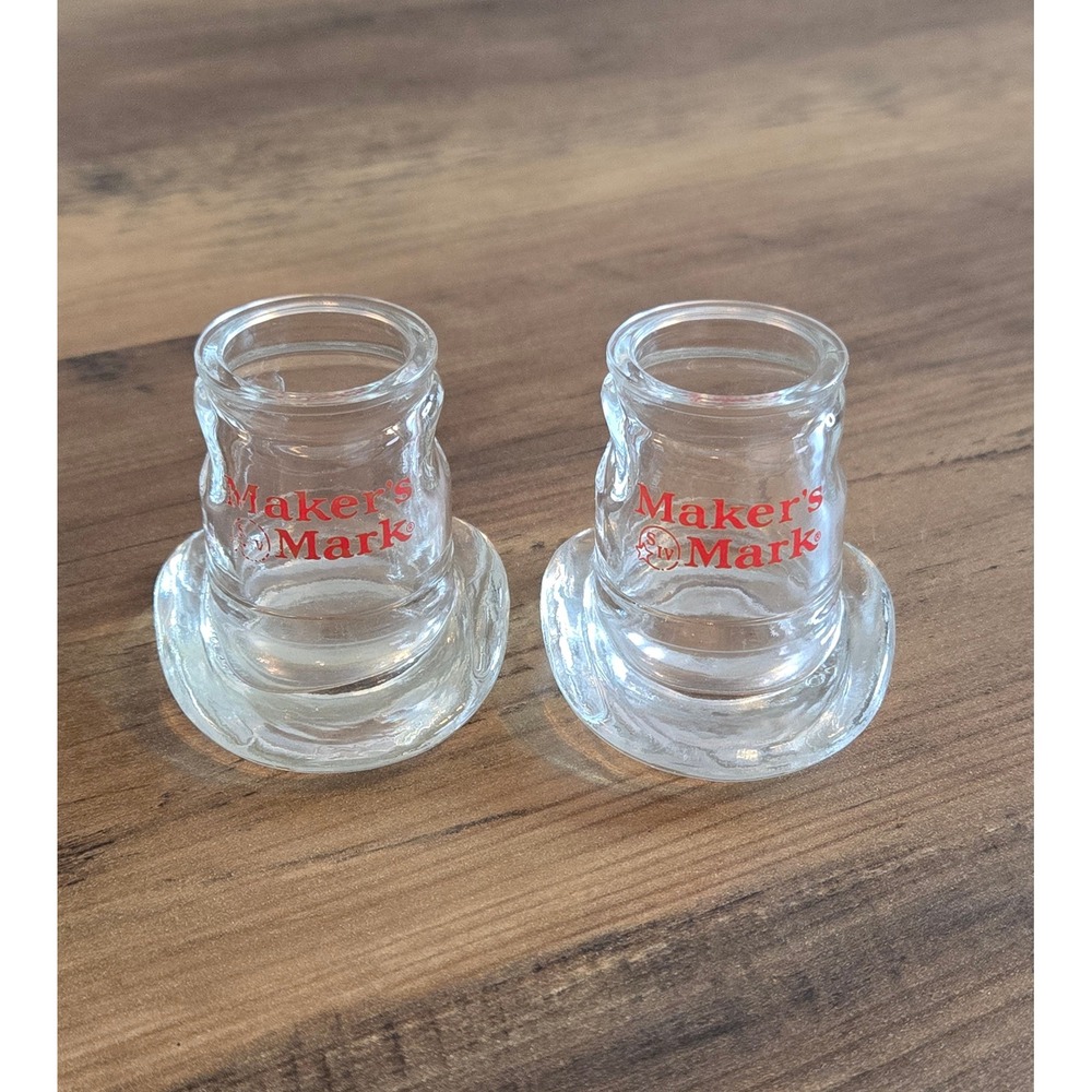 Set of 2 Vintage Maker's Mark Whiskey Cowboy Hat Shaped Shot Glasses